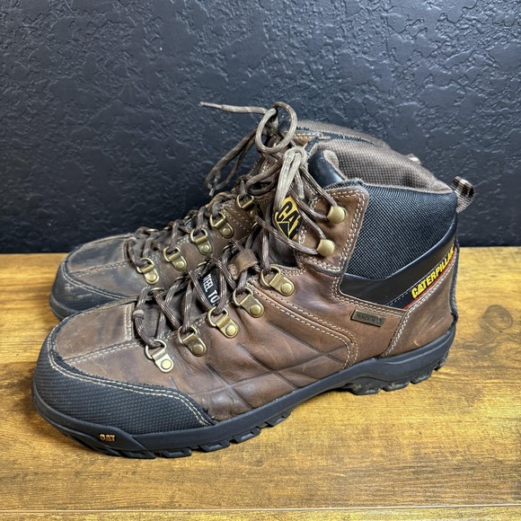 Caterpillar Mens Outline Steel Toe Waterproof Work Boots Brown Leather P90935 12 - Picture 3 of 6